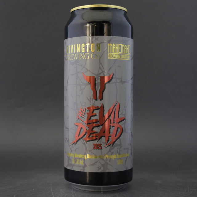 This is a can of Rivington / Makemake - The Evil Dead - 5% (500ml). It is a Sour craft beer available to buy from Ghost Whale, voted London's best craft beer shop.