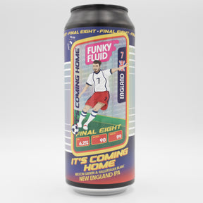 This is a can of Funky Fluid - It's Coming Home - 6.2% (500ml). It is a IPA craft beer available to buy from Ghost Whale, voted London's best craft beer shop.