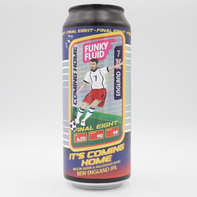 This is a can of Funky Fluid - It's Coming Home - 6.2% (500ml). It is a IPA craft beer available to buy from Ghost Whale, voted London's best craft beer shop.