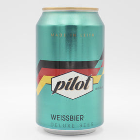 This is a can of Pilot - Weissbier - 5% (330ml). It is a Wit / Wheat craft beer available to buy from Ghost Whale, voted London's best craft beer shop.