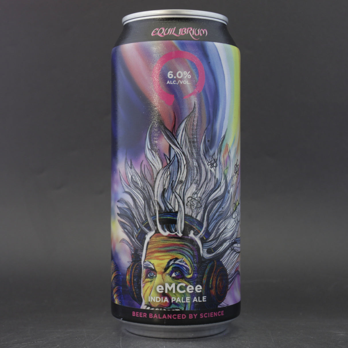 This is a can of Equilibrium - eMCee - 6% (473ml). It is a IPA craft beer available to buy from Ghost Whale, voted London's best craft beer shop.