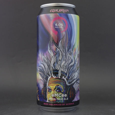 This is a can of Equilibrium - eMCee - 6% (473ml). It is a IPA craft beer available to buy from Ghost Whale, voted London's best craft beer shop.