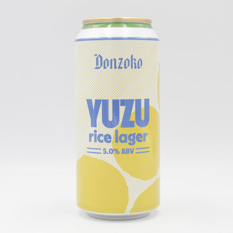 This is a can of Donzoko - Yuzu Rice Lager - 5% (440ml). It is a Lager / Pilsner / Kölsch craft beer available to buy from Ghost Whale, voted London's best craft beer shop.