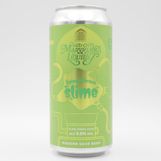 This is a can of Vault City - Marvelous Liquids: Splendiferous Slime - 5% (440ml). It is a Sour craft beer available to buy from Ghost Whale, voted London's best craft beer shop.