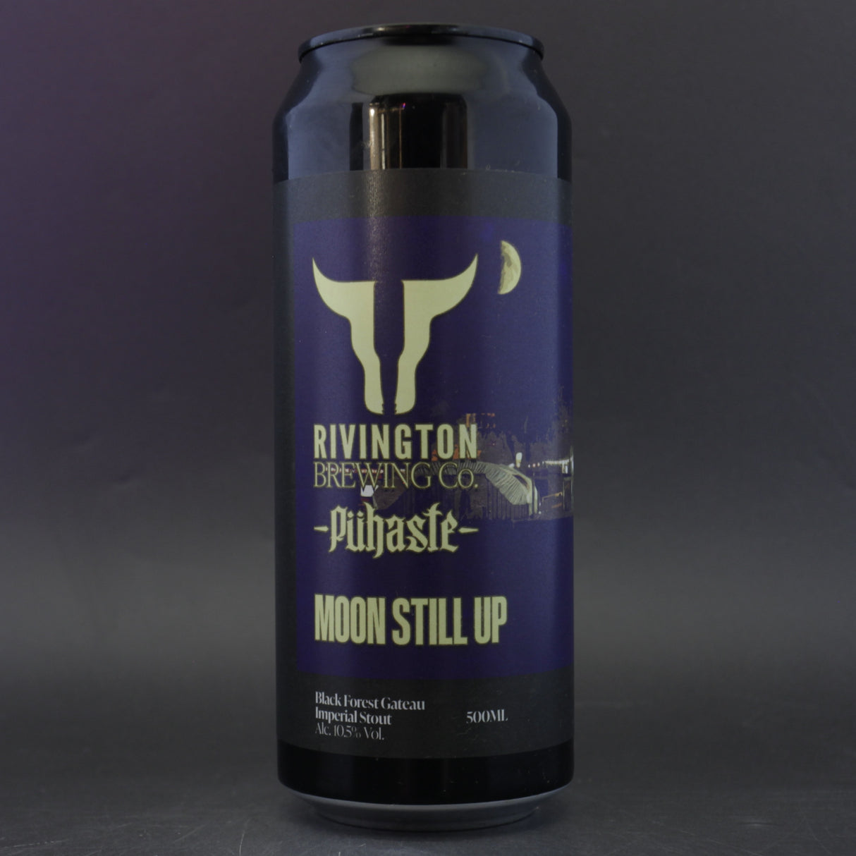 This is a can of Rivington / Puhaste - Moon Still Up - 10.5% (500ml). It is a Imperial Stout / Porter craft beer available to buy from Ghost Whale, voted London's best craft beer shop.