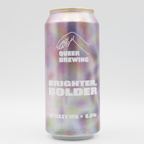 This is a can of Queer Brewing - Brighter, Bolder - 0.5% (440ml). It is a IPA craft beer available to buy from Ghost Whale, voted London's best craft beer shop.