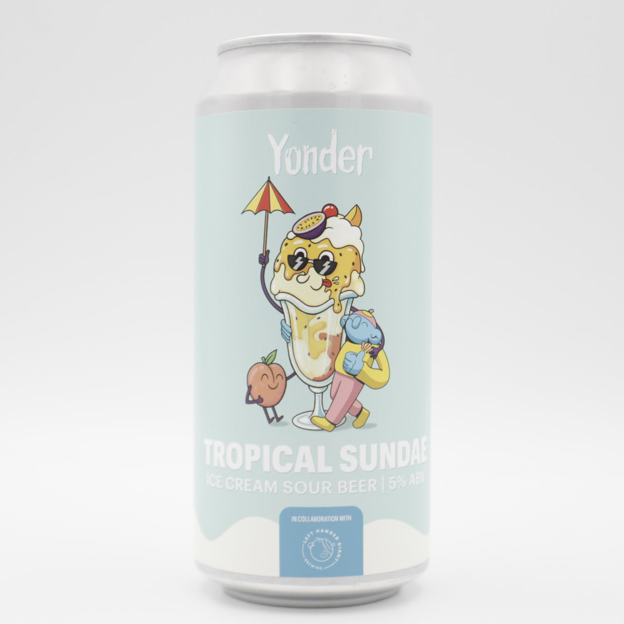 This is a can of Yonder / Left Handed Giant - Tropical Sundae - 5% (440ml). It is a Sour craft beer available to buy from Ghost Whale, voted London's best craft beer shop.