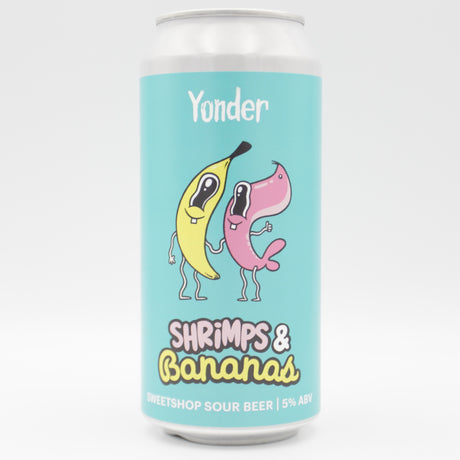 This is a can of Yonder - Shrimps & Bananas - 5% (440ml). It is a Sour craft beer available to buy from Ghost Whale, voted London's best craft beer shop.