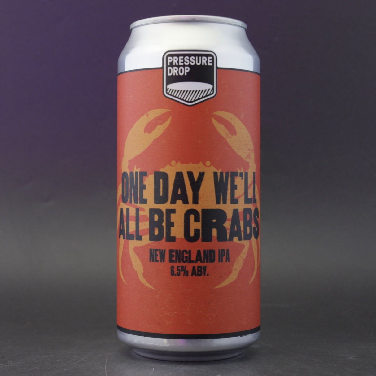 This is a can of Pressure Drop - One Day We'll All Be Crabs - 6.5% (440ml). It is a IPA craft beer available to buy from Ghost Whale, voted London's best craft beer shop.