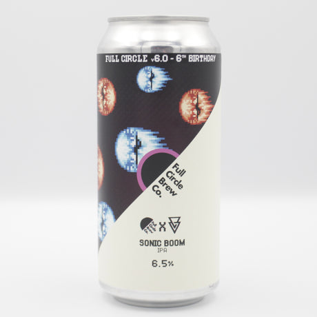 This is a can of Full Circle Brew Co / Azvex - Sonic Boom - 6.5% (440ml). It is a IPA craft beer available to buy from Ghost Whale, voted London's best craft beer shop.