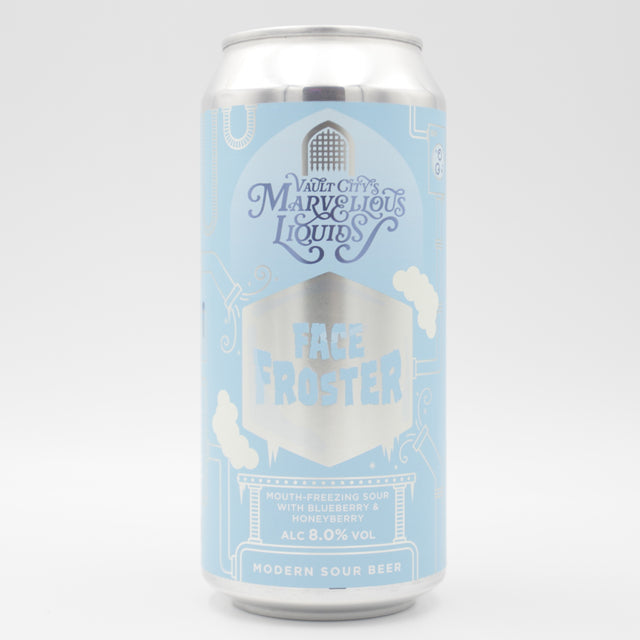 This is a can of Vault City - Marvelous Liquids: Face Froster - 8% (440ml). It is a Sour craft beer available to buy from Ghost Whale, voted London's best craft beer shop.
