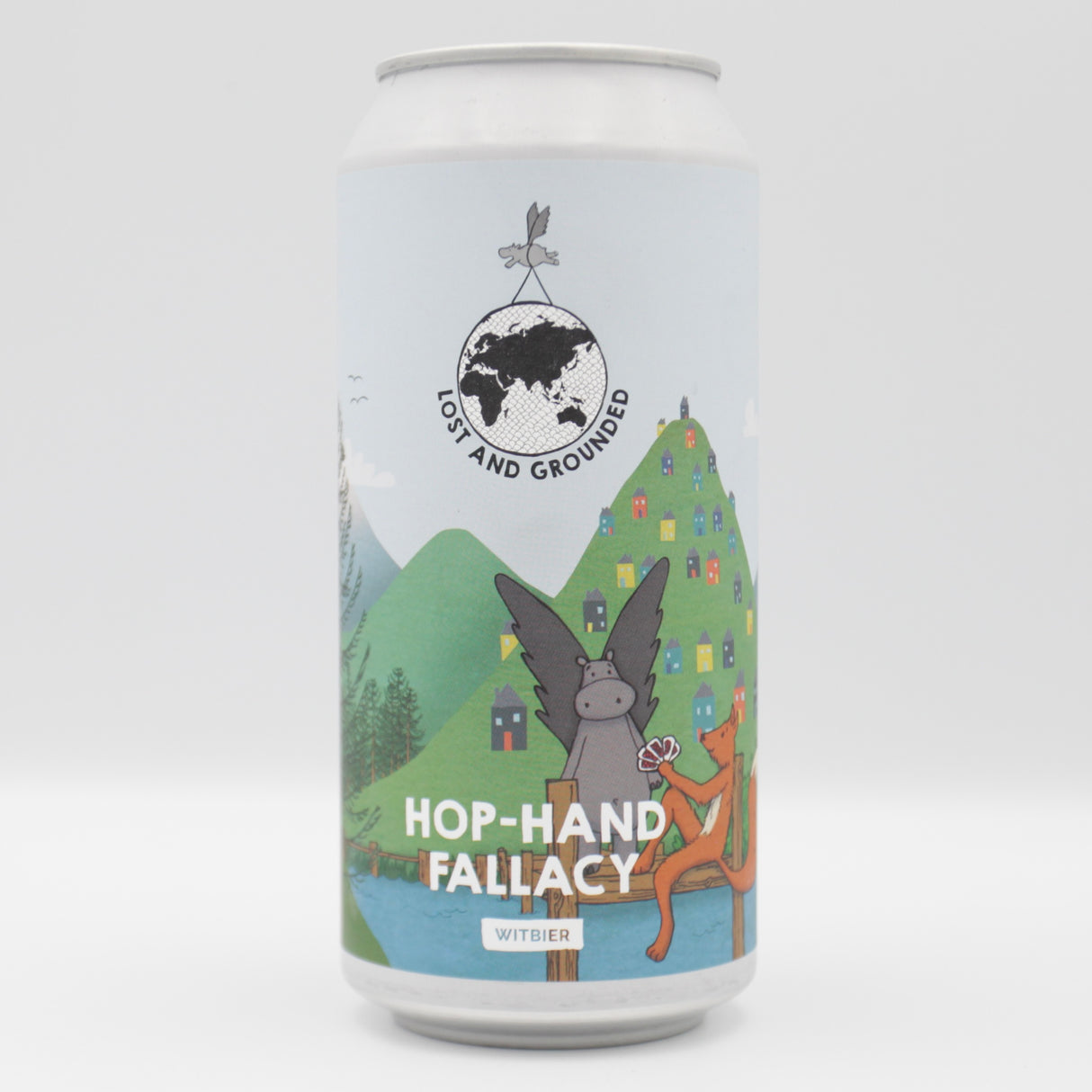 This is a can of Lost and Grounded - Hop Hand Fallacy - 4.4% (440ml). It is a Wit / Wheat craft beer available to buy from Ghost Whale, voted London's best craft beer shop.