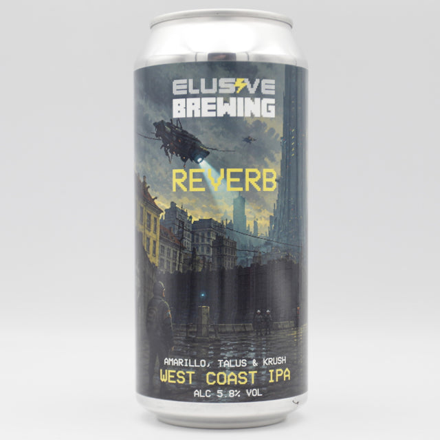 This is a can of Elusive Brewing - Reverb - 5.8% (440ml). It is a IPA craft beer available to buy from Ghost Whale, voted London's best craft beer shop.