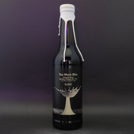 This is a bottle of Blackout - Too Much Bliss - 13% (330ml). It is a Imperial Stout / Porter craft beer available to buy from Ghost Whale, voted London's best craft beer shop.