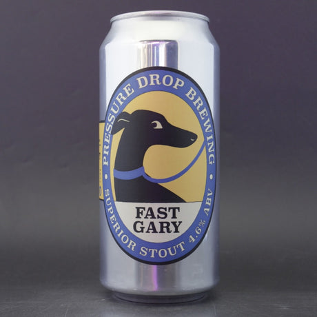 This is a can of Pressure Drop - Fast Gary - 4.6% (440ml). It is a Stout / Porter craft beer available to buy from Ghost Whale, voted London's best craft beer shop.