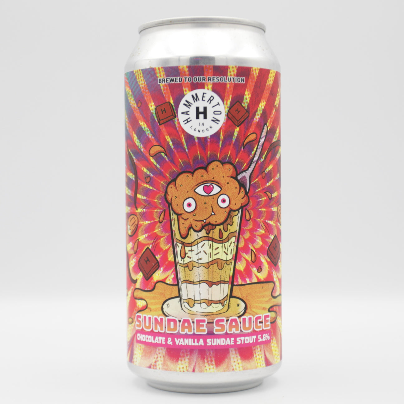 This is a can of Hammerton - Sundae Sauce - 5.6% (440ml). It is a Stout / Porter craft beer available to buy from Ghost Whale, voted London's best craft beer shop.