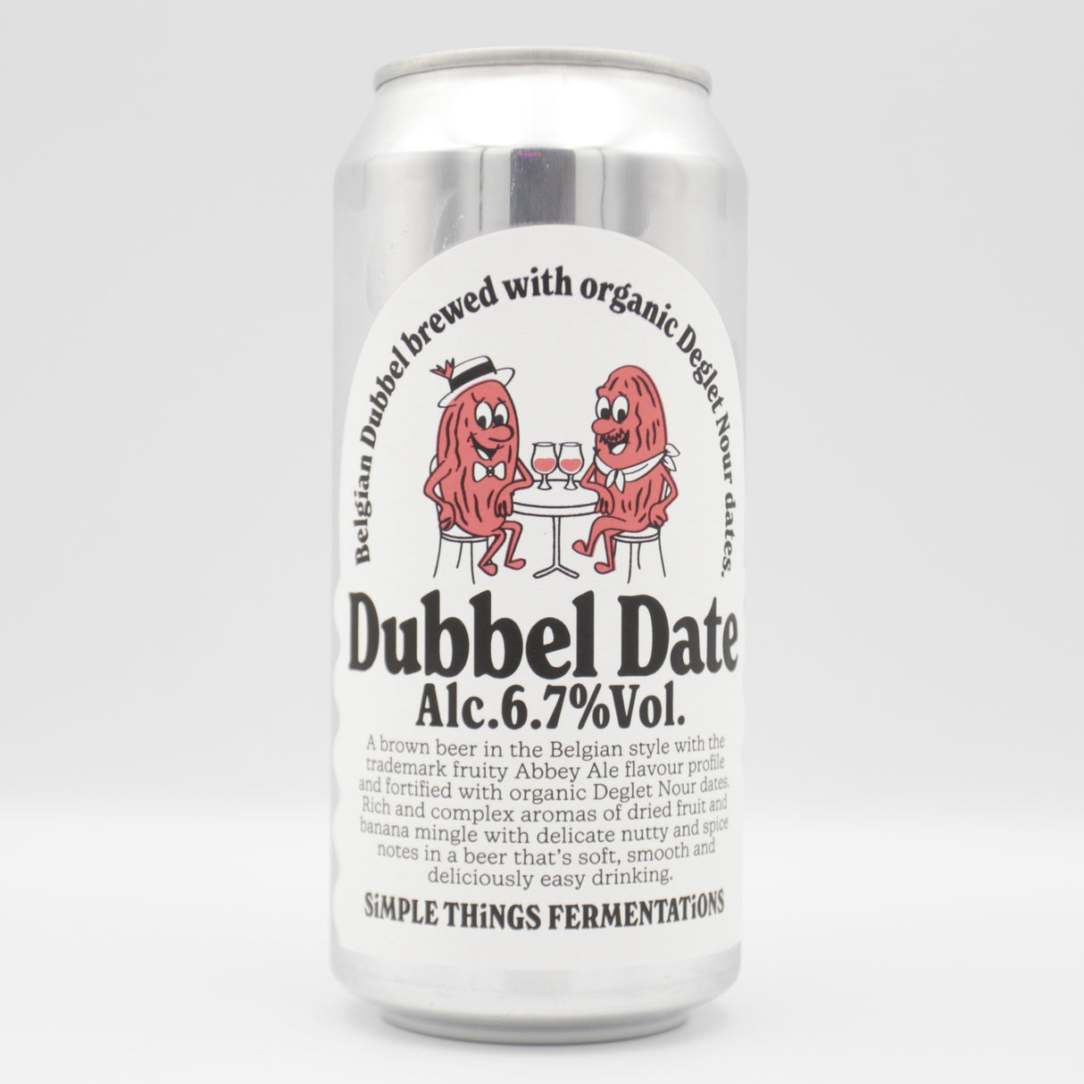 This is a can of Simple Things Fermentations - Dubbel Date - 6.7% (440ml). It is a Belgian Style craft beer available to buy from Ghost Whale, voted London's best craft beer shop.