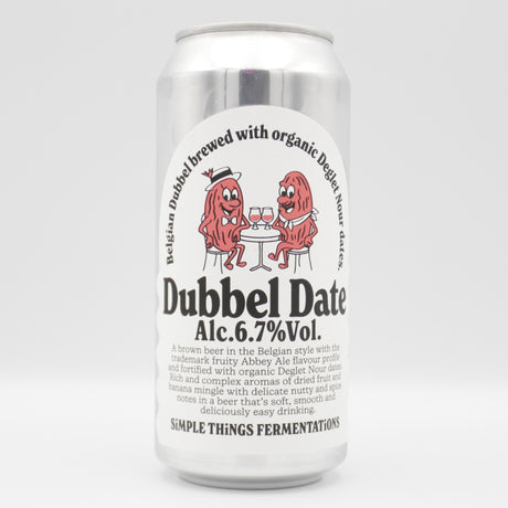 This is a can of Simple Things Fermentations - Dubbel Date - 6.7% (440ml). It is a Belgian Style craft beer available to buy from Ghost Whale, voted London's best craft beer shop.
