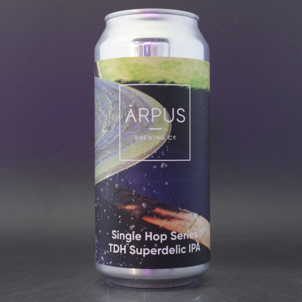 This is a can of Arpus Brewing Co - Single Hop Series TDH Superdelic IPA - 6.5% (440ml). It is a IPA craft beer available to buy from Ghost Whale, voted London's best craft beer shop.
