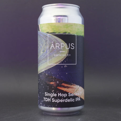 This is a can of Arpus Brewing Co - Single Hop Series TDH Superdelic IPA - 6.5% (440ml). It is a IPA craft beer available to buy from Ghost Whale, voted London's best craft beer shop.