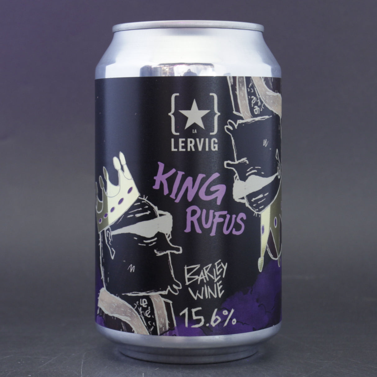 This is a can of Lervig - King Rufus - 15.6% (330ml). It is a Barley Wine craft beer available to buy from Ghost Whale, voted London's best craft beer shop.