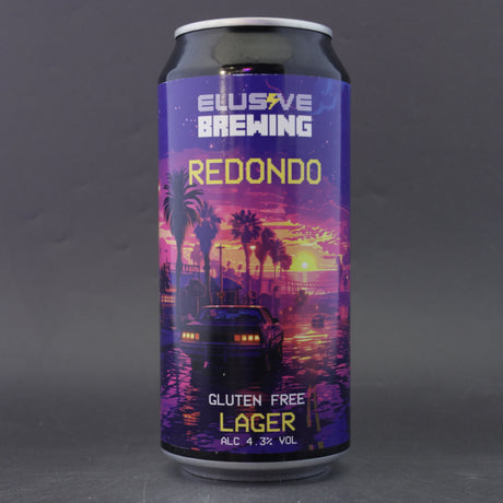 This is a can of Elusive Brewing - Redondo - 4.3% (440ml). It is a Lager / Pilsner / Kölsch craft beer available to buy from Ghost Whale, voted London's best craft beer shop.