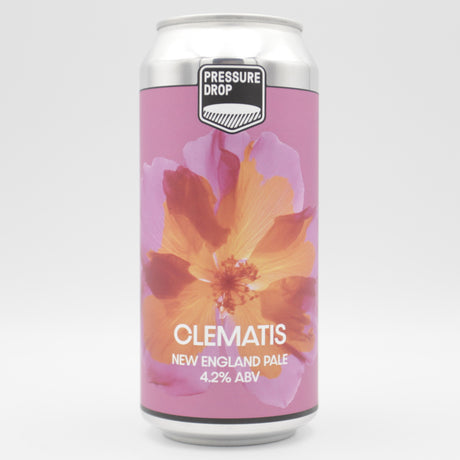 This is a can of Pressure Drop - Clematis - 4.5% (440ml). It is a Pale Ale craft beer available to buy from Ghost Whale, voted London's best craft beer shop.