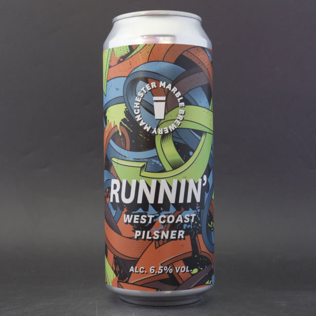 This is a can of Marble Beers - Runnin' - 6.5% (500ml). It is a Lager / Pilsner / Kölsch craft beer available to buy from Ghost Whale, voted London's best craft beer shop.
