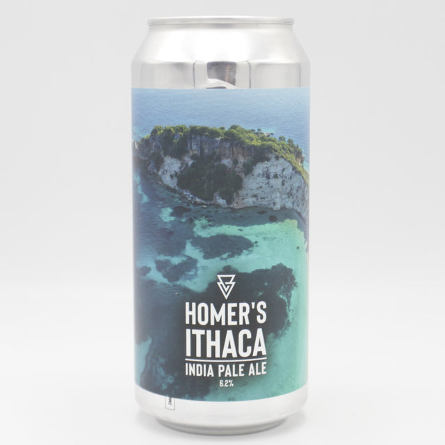 This is a can of Azvex - Homer's Ithaca - 6% (440ml). It is a IPA craft beer available to buy from Ghost Whale, voted London's best craft beer shop.