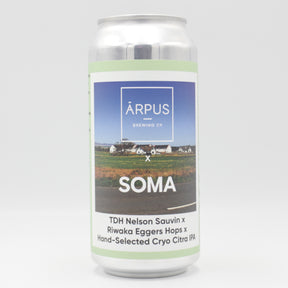 This is a can of Arpus Brewing Co / SOMA - TDH Nelson Sauvin x Riwaka Eggers Hops x Hand-Selected Cryo Citra IPA - 6.5% (440ml). It is a IPA craft beer available to buy from Ghost Whale, voted London's best craft beer shop.