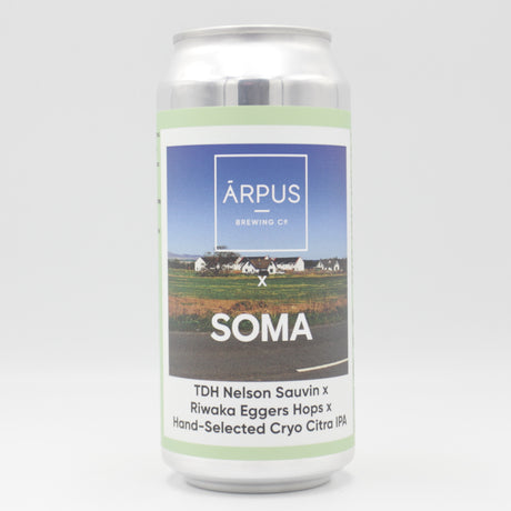 This is a can of Arpus Brewing Co / SOMA - TDH Nelson Sauvin x Riwaka Eggers Hops x Hand-Selected Cryo Citra IPA - 6.5% (440ml). It is a IPA craft beer available to buy from Ghost Whale, voted London's best craft beer shop.