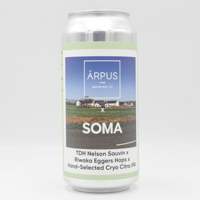 This is a can of Arpus Brewing Co / SOMA - TDH Nelson Sauvin x Riwaka Eggers Hops x Hand-Selected Cryo Citra IPA - 6.5% (440ml). It is a IPA craft beer available to buy from Ghost Whale, voted London's best craft beer shop.