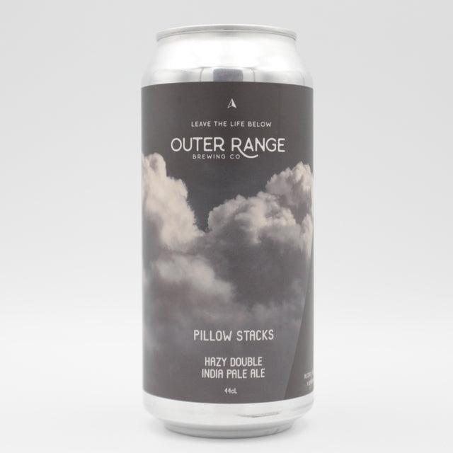 This is a can of Outer Range - Pillow Stacks - 7.6% (440ml). It is a Double IPA craft beer available to buy from Ghost Whale, voted London's best craft beer shop.