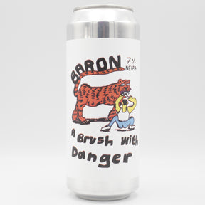 This is a can of Baron - A Brush With Danger - 7% (500ml). It is a IPA craft beer available to buy from Ghost Whale, voted London's best craft beer shop.