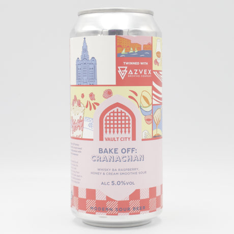 This is a can of Vault City / Azvex - Bake Off: Cranachan - 5% (440ml). It is a Sour craft beer available to buy from Ghost Whale, voted London's best craft beer shop.