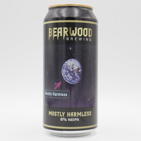This is a can of Bearwood - Mostly Harmless - 6% (440ml). It is a IPA craft beer available to buy from Ghost Whale, voted London's best craft beer shop.