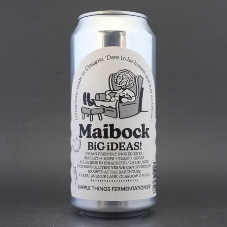 This is a can of Simple Things Fermentations - Maibock: Big Ideas - 6.3% (440ml). It is a Lager / Pilsner / Kölsch craft beer available to buy from Ghost Whale, voted London's best craft beer shop.
