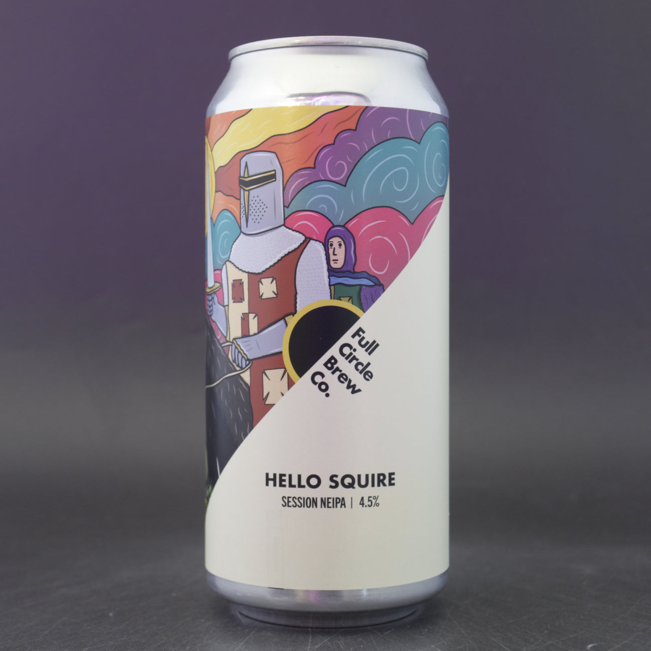 This is a can of Full Circle Brew Co - Hello Squire - 4.5% (440ml). It is a Session IPA craft beer available to buy from Ghost Whale, voted London's best craft beer shop.
