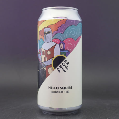 This is a can of Full Circle Brew Co - Hello Squire - 4.5% (440ml). It is a Session IPA craft beer available to buy from Ghost Whale, voted London's best craft beer shop.