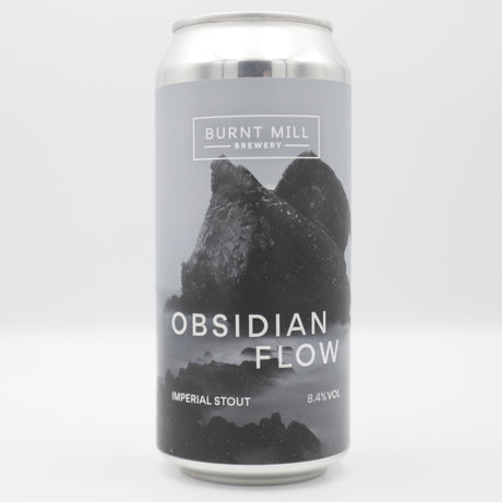 This is a can of Burnt Mill - Obsidian Flow - 8.4% (440ml). It is a Imperial Stout / Porter craft beer available to buy from Ghost Whale, voted London's best craft beer shop.