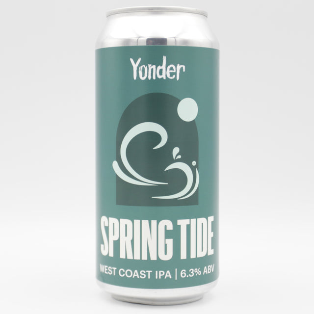 This is a can of Yonder - Spring Tide - 6.3% (440ml). It is a IPA craft beer available to buy from Ghost Whale, voted London's best craft beer shop.