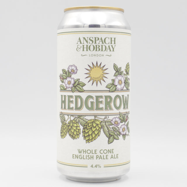 This is a can of Anspach & Hobday - Hedgerow - 4.4% (440ml). It is a Pale Ale craft beer available to buy from Ghost Whale, voted London's best craft beer shop.