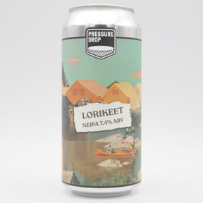 This is a can of Pressure Drop - Lorikeet - 7.4% (440ml). It is a IPA craft beer available to buy from Ghost Whale, voted London's best craft beer shop.