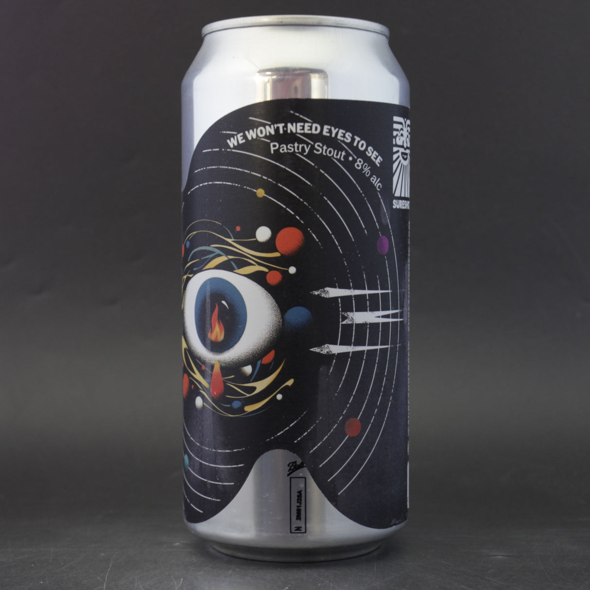 This is a can of Sureshot / Lervig - We Won't Need Eyes To See - 8% (440ml). It is a Imperial Stout / Porter craft beer available to buy from Ghost Whale, voted London's best craft beer shop.