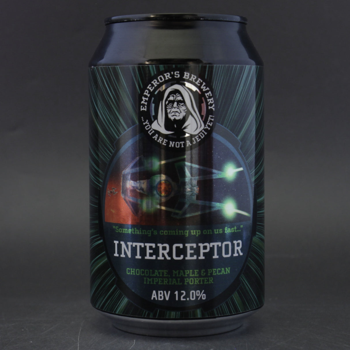 This is a can of Emperor's - Interceptor - 12% (330ml). It is a Imperial Stout / Porter craft beer available to buy from Ghost Whale, voted London's best craft beer shop.