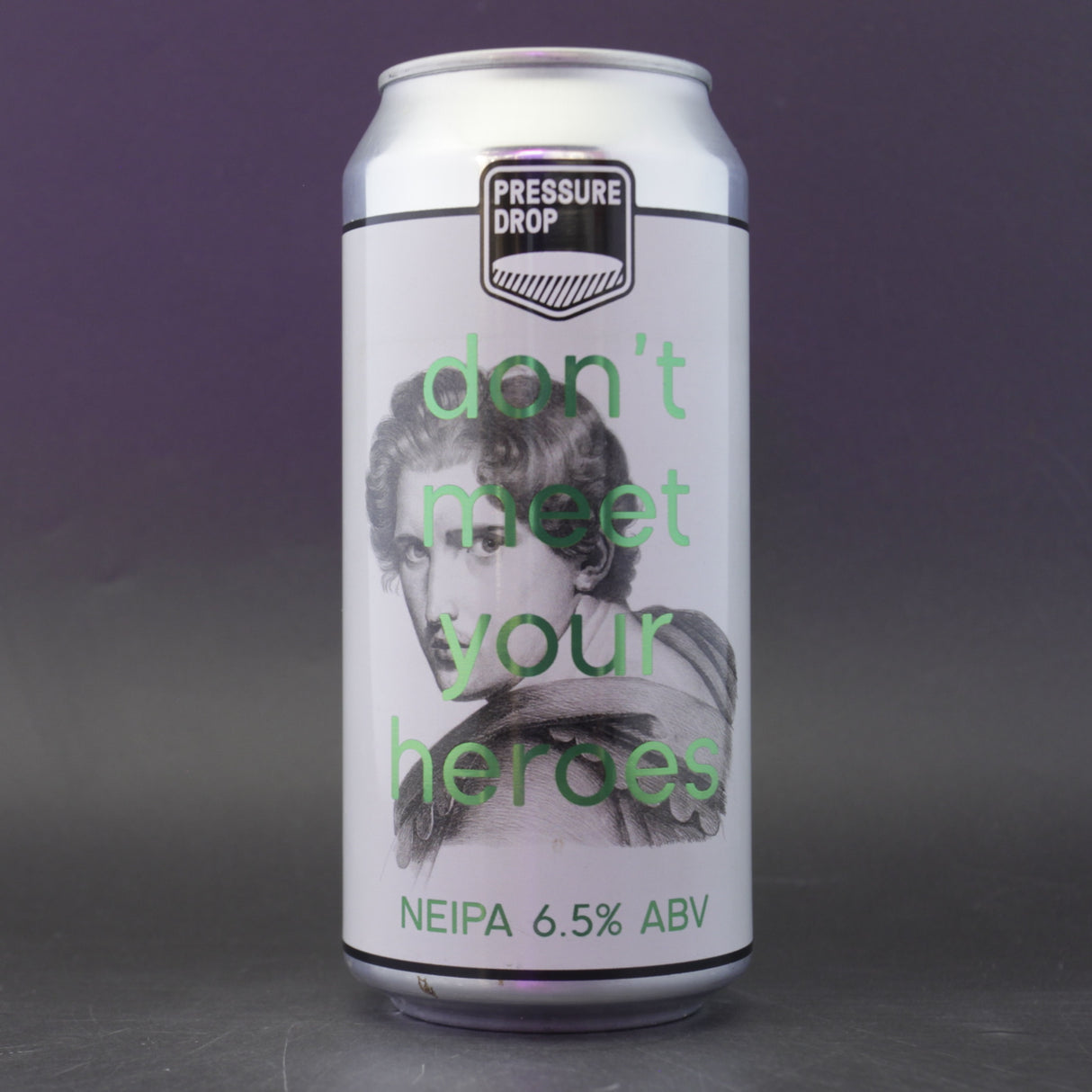 This is a can of Pressure Drop - Don't Meet Your Heroes - 6.5% (440ml). It is a IPA craft beer available to buy from Ghost Whale, voted London's best craft beer shop.