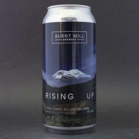 This is a can of Burnt Mill - Rising Up - 8% (440ml). It is a Double IPA craft beer available to buy from Ghost Whale, voted London's best craft beer shop.