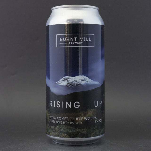 This is a can of Burnt Mill - Rising Up - 8% (440ml). It is a Double IPA craft beer available to buy from Ghost Whale, voted London's best craft beer shop.