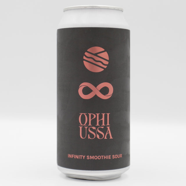 This is a can of Pomona Island / Ophiussa - Infinity Smoothie Sour - 5% (440ml). It is a Sour craft beer available to buy from Ghost Whale, voted London's best craft beer shop.
