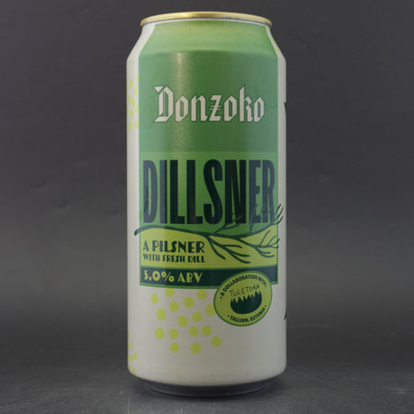 This is a can of Donzoko / Tuletorn - Dillsner - 4.2% (440ml). It is a Lager / Pilsner / Kölsch craft beer available to buy from Ghost Whale, voted London's best craft beer shop.